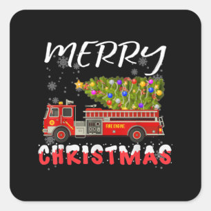 Feuerwehrschiff Weihnachtsfamilie für Feuerwehrleu Quadratischer Aufkleber