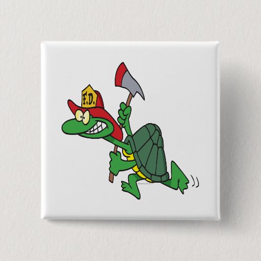 Feuerwehrschildkröte-Cartoon Button (Vorderseite)