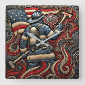 Feuerwehrtribut in der Kunst Quadratische Wanduhr (Vorderseite)