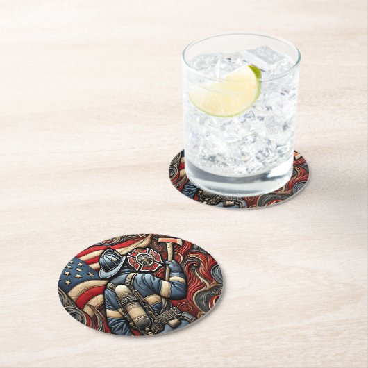 Feuerwehrtribut in der Kunst Runder Pappuntersetzer (Vor Ort)