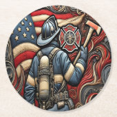 Feuerwehrtribut in der Kunst Runder Pappuntersetzer (Vorderseite)
