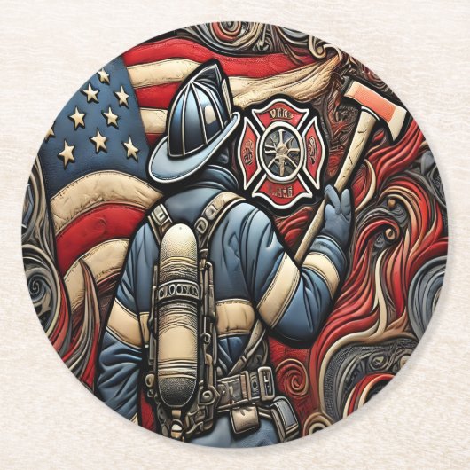 Feuerwehrtribut in der Kunst Runder Pappuntersetzer (Vorderseite)