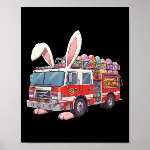 Feuerwehrwagen Bunny Osterfest Feuerwehrboote Poster