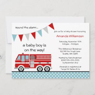 Feuerwehrwagen Polka Dot Banner Boy Baby Dusche Einladung