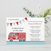 Feuerwehrwagen Polka Dot Banner Boy Baby Dusche Einladung (Stehend Vorderseite)