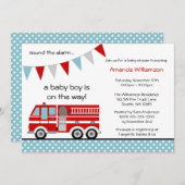 Feuerwehrwagen Polka Dot Banner Boy Baby Dusche Einladung (Vorne/Hinten)