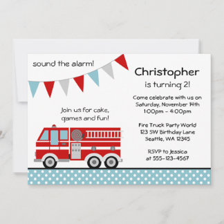 Feuerwehrwagen Polka Dot Banner Junge Geburtstagsp Einladung