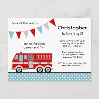 Feuerwehrwagen Polka Dot Banner Junge Geburtstagsp Einladungspostkarte