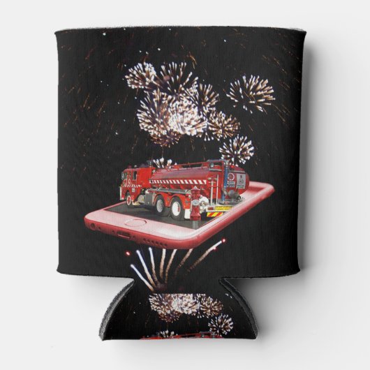 Feuerwehrwagen-Popout-Kunst mit Feuerwerken, Dosenkühler (Vorderseite)