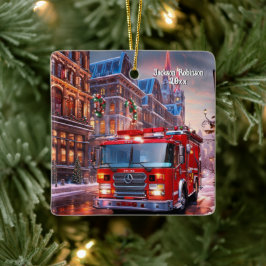Feuerwehrwagen Weihnachten Keramikornament
