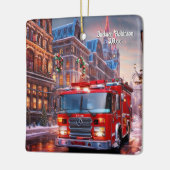 Feuerwehrwagen Weihnachten Keramikornament (Links)