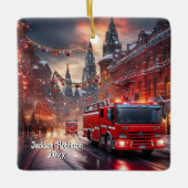 Feuerwehrwagen Weihnachten Keramikornament (Vorderseite)