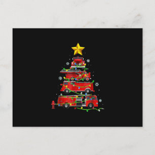 Feuerwehrwagen Weihnachtsbaum Männer Frauen Feiertagspostkarte