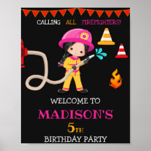 Feuerwehrwillkommen Party-Zeichen Girl Feuerwehrma