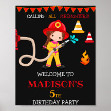 Feuerwehrwillkommen Party-Zeichen Girl Feuerwehrma