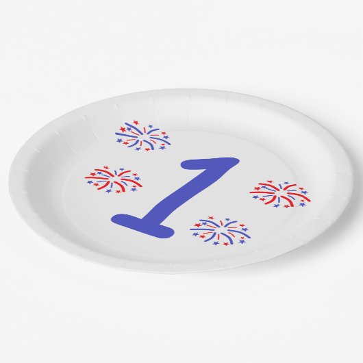 Feuerwerk 1. Geburtstag Pappteller (Schrägansicht)