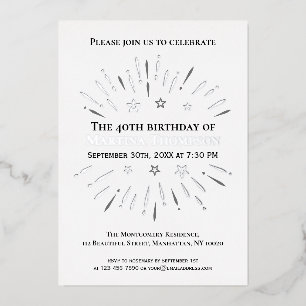 Feuerwerk 40. Geburtstag Party Schwarz-weiß Grau Folieneinladung