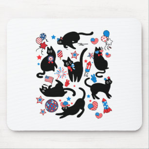 Feuerwerk 4. Juli Schwarze Katze USA Flagge Niedli Mousepad
