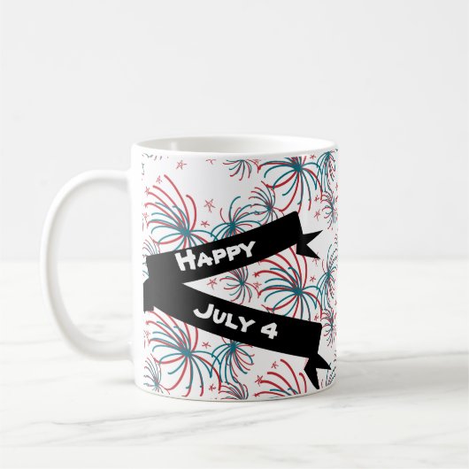 Feuerwerk 4. Juli Stars Doodles Banner Kaffeetasse (Links)