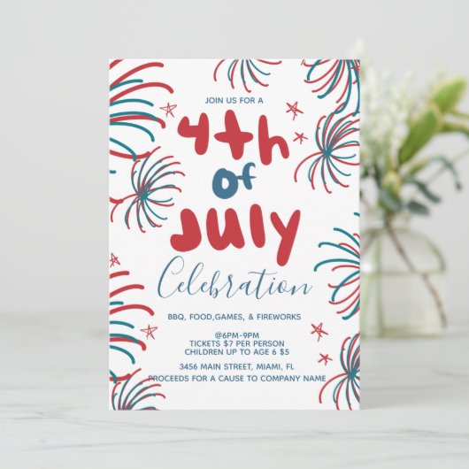 Feuerwerk 4. Juli Stars GRILLEN Flyer Einladung (Stehend Vorderseite)