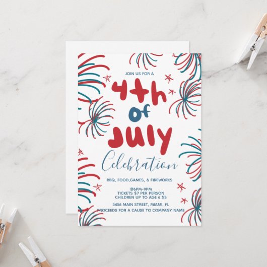 Feuerwerk 4. Juli Stars GRILLEN Flyer Einladung (Vorderseite/Rückseite Beispiel)