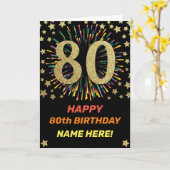 Feuerwerk 80. Geburtstag farbiger Regenbogen Gold Karte (Gelbe Blume)