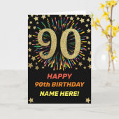 Feuerwerk 90. Geburtstag farbiger Regenbogen Gold Karte (Gelbe Blume)