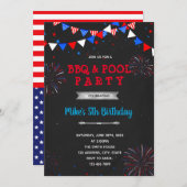 Feuerwerk am 4. Juli ein Geburtstag Einladung (Vorne/Hinten)