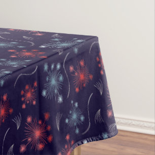 Feuerwerk-Design in Rot, Blau und Silber Tischdecke