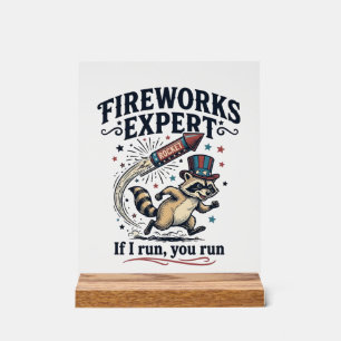 Feuerwerk Experte Waschbär Vintage 4. Juli Sch Acrylschild