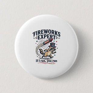 Feuerwerk Experte Waschbär Vintage 4. Juli Sch Button