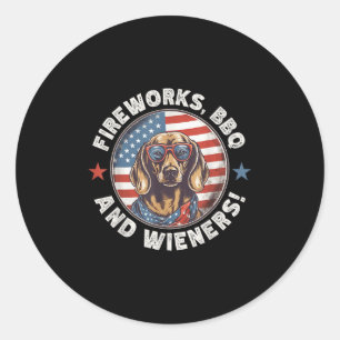 Feuerwerk Grillen & amp; Dackeln Funny Weiner Dog Runder Aufkleber