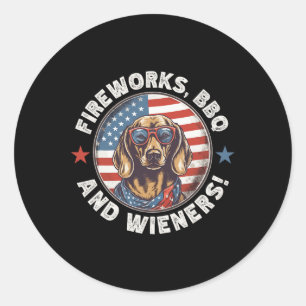 Feuerwerk Grillen und Dackeln Funny Weiner Dog 4. Runder Aufkleber