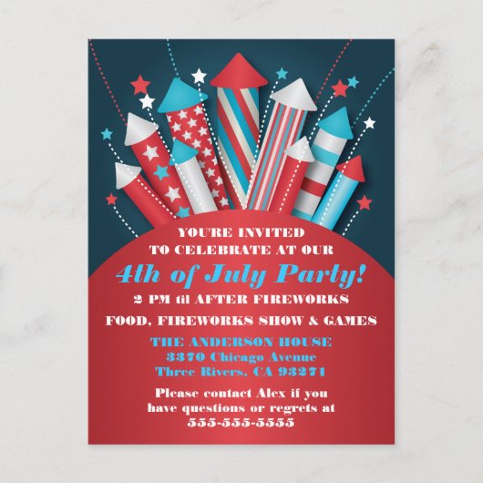 Feuerwerk Raketen 4. Juli Postkarte (Vorderseite)