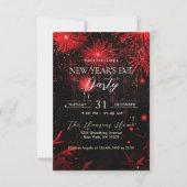 Feuerwerk Rot und Schwarzes Neujahrsfest-Party Einladung (Vorderseite)