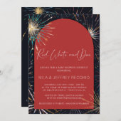 Feuerwerk Rot, Weiß und Due Baby Dusche Einladung (Vorne/Hinten)