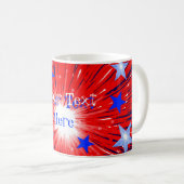 Feuerwerk-rotes weißes Blau Tasse "Ihres Textes" (VorderseiteRechts)