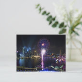 Feuerwerk Show in Boat Quay Singapur City Skyline Postkarte (Stehend Vorderseite)