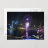 Feuerwerk Show in Boat Quay Singapur City Skyline Postkarte (Vorne/Hinten)