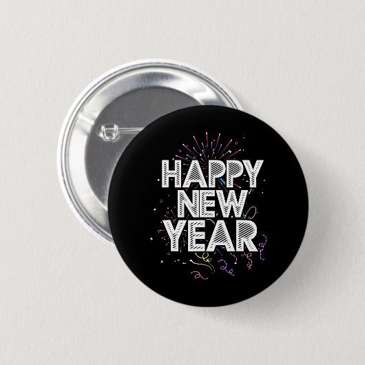 Feuerwerk Silvester Party Feier Happy Button (Vorne & Hinten)
