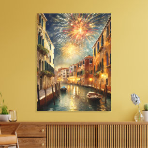 Feuerwerk über Venedig Leinwand-Wandkunst Leinwanddruck