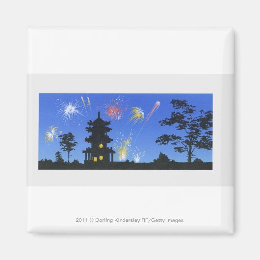Feuerwerk und Silhouette der Pagode Magnet (Vorne)