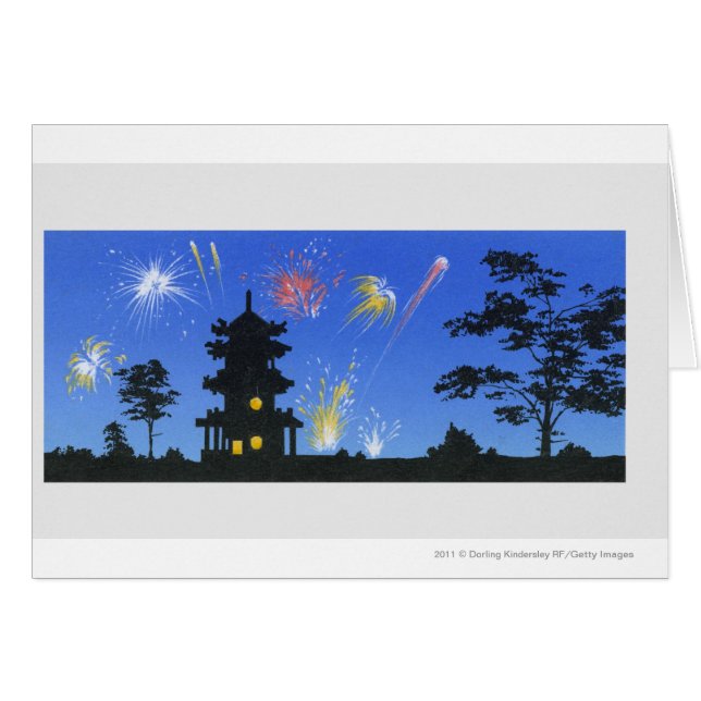 Feuerwerkanzeige und Silhouette der Pagode (Vorderseite (Horizontal))