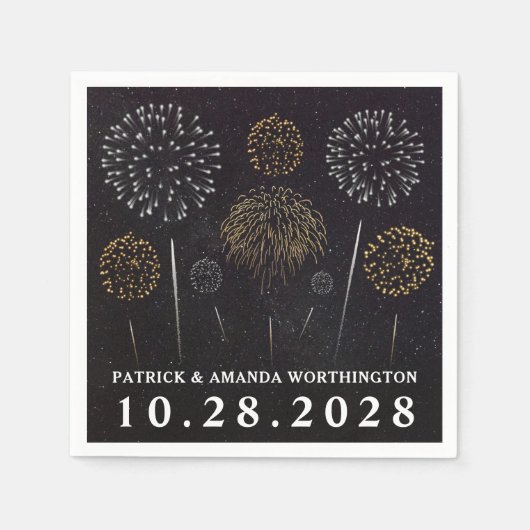 Feuerwerke als Schwarz Gold Silver Hochzeit Napkin Serviette (Vorderseite)