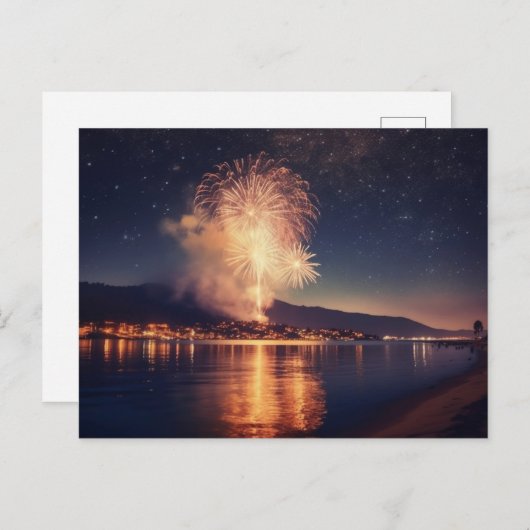 Feuerwerke, die über Strand explodieren Postkarte (Vorne/Hinten)