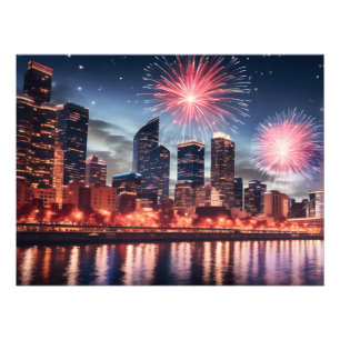 Feuerwerke in der Nachtstadt Fotodruck