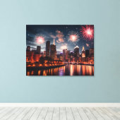 Feuerwerke in der Nachtstadt Leinwanddruck (Insitu (Holzboden))