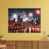 Feuerwerke in der Nachtstadt Leinwanddruck (Insitu (Wohnzimmer))