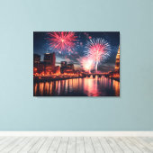 Feuerwerke in der Nachtstadt Leinwanddruck (Insitu (Holzboden))