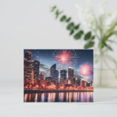 Feuerwerke in der Nachtstadt Postkarte (Stehend Vorderseite)